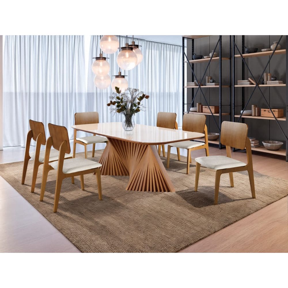 Sala de Jantar Moderna Madeira Maciça 6 Cadeiras 2,0x1,0m - Opala - Harmonia Salas