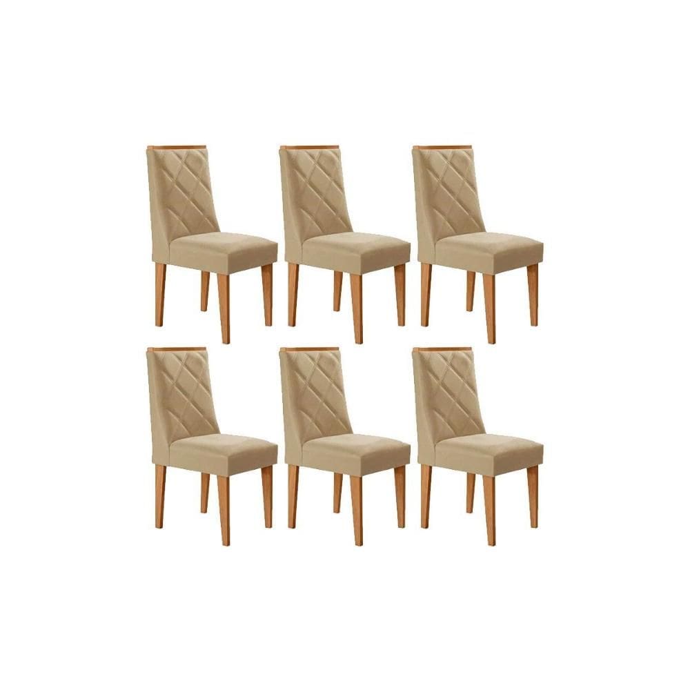 Kit 6 Cadeiras Sala Jantar Pietá 6 Un Naturalle/Linho Bege Turim - Rufato