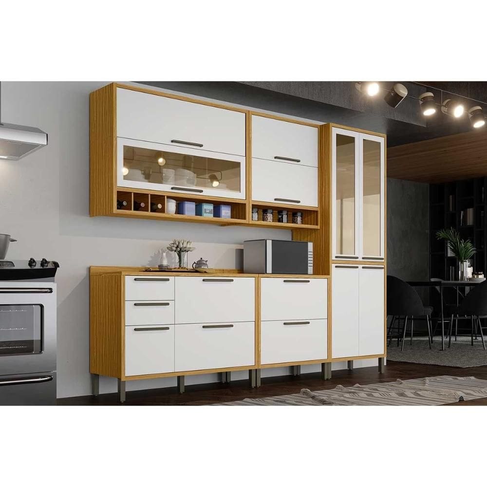 Kit Cozinha Modulada 5 Peças Syrah (2Aéreos+2Balcões+1Paneleiro) C5P148 Amendoa/Branco - Ronipa