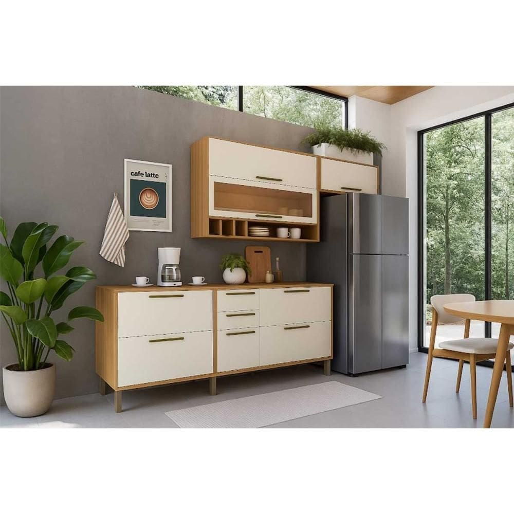 Kit Cozinha Modulada 4 Peças Syrah (2Aéreos+2Balcões) C4P248 Amendoa/Off White - Ronipa