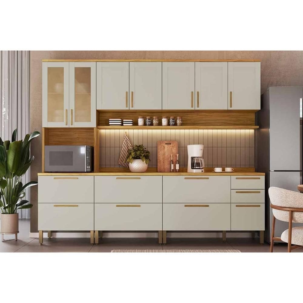 Kit Cozinha Modulada 5 Peças Riesling (2Aéreos+2Balcões+1Paneleiro) C5P141 Amendoa/Off White - Ronipa