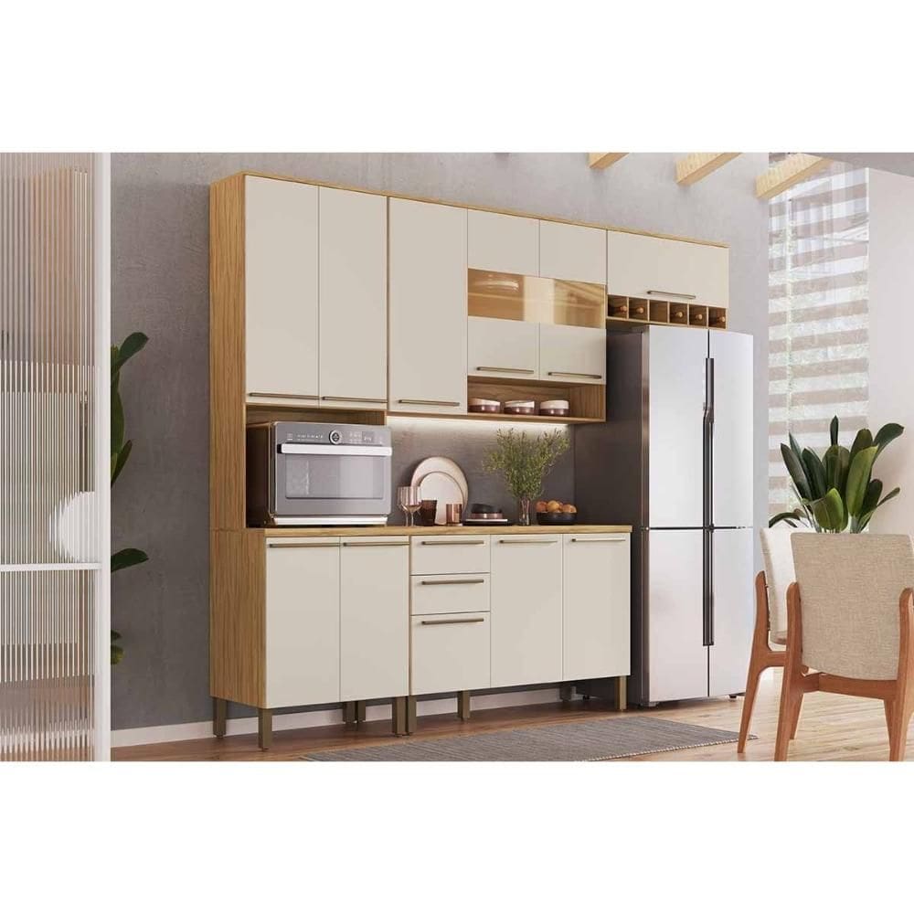 Kit Cozinha Modulada 4 Peças Nápoli Prime (2Aéreos+1Balcão+1Paneleiro) C4P237 Amendoa/Off White - Ronipa