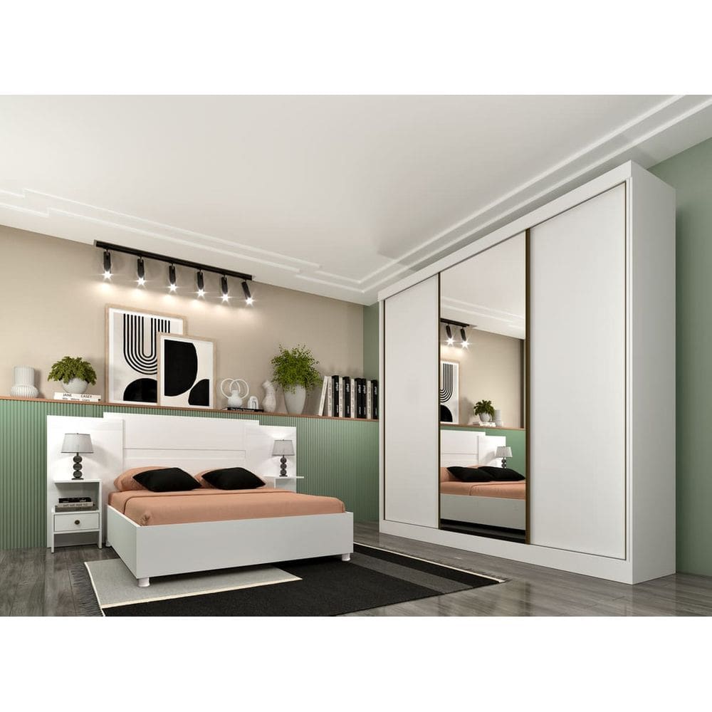 Guarda Roupa Casal com Espelho 3 Portas 4 Gavetas - Dacar-Neve - Tcil Móveis