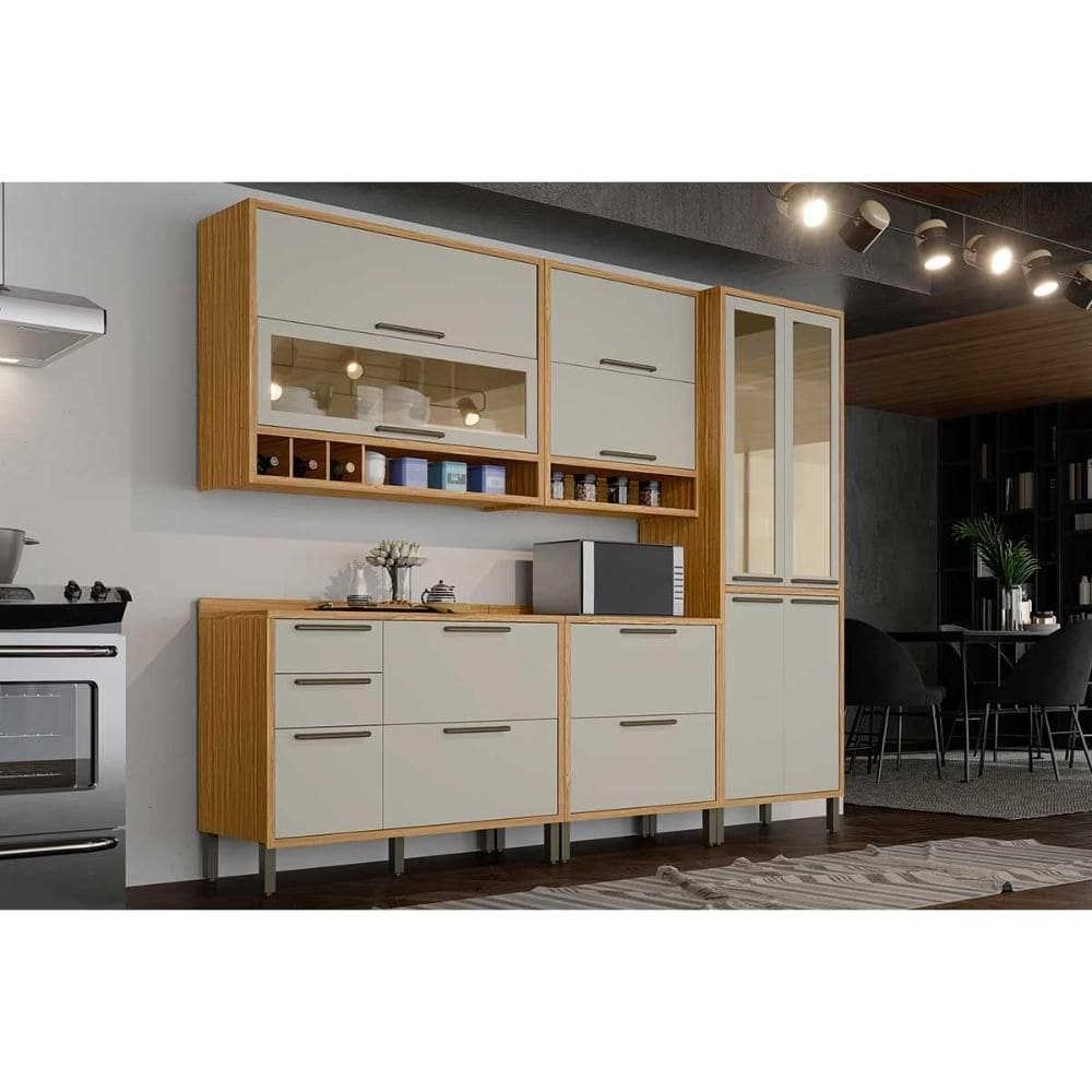 Kit Cozinha Modulada 5 Peças Syrah (2Aéreos+2Balcões+1Paneleiro) C5P146 Amendoa/Off White - Ronipa