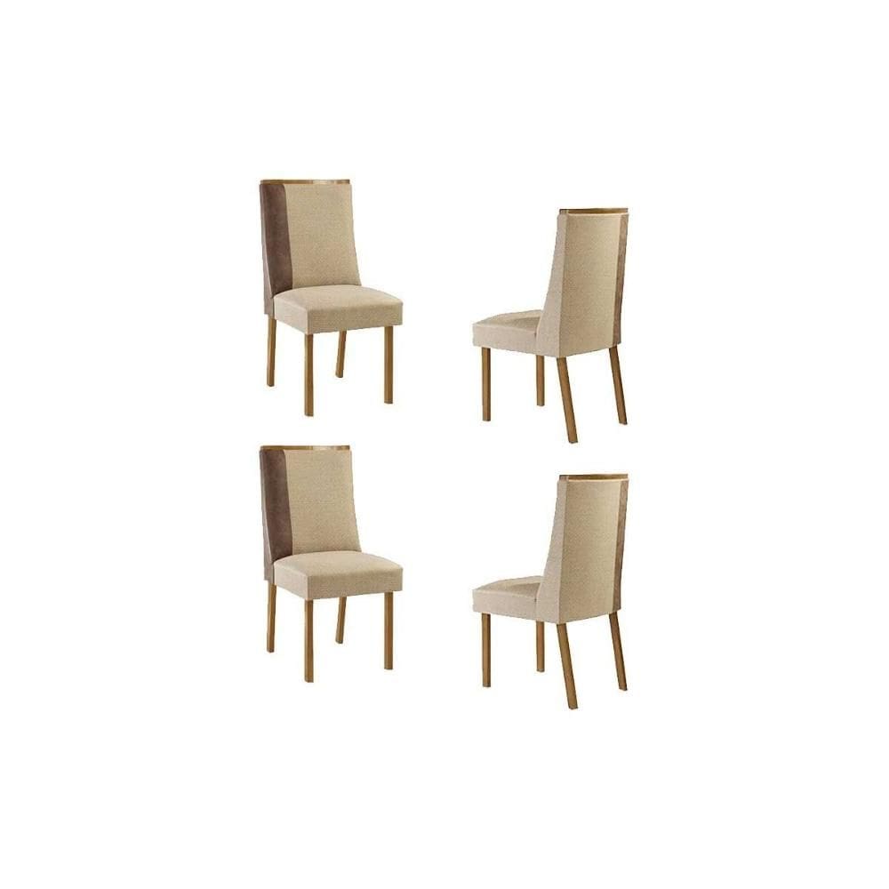 Kit 4 Cadeiras Sala Jantar Tilia 4 Un Naturalle/Linho Bege Turim/Corano Capuccino - Rufato