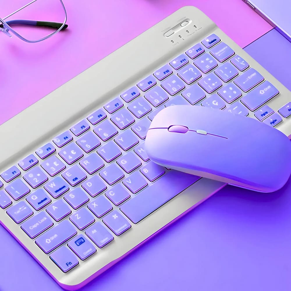 Kit Teclado + Mouse Sem Fio Bluetooth Recarregável ROXO
