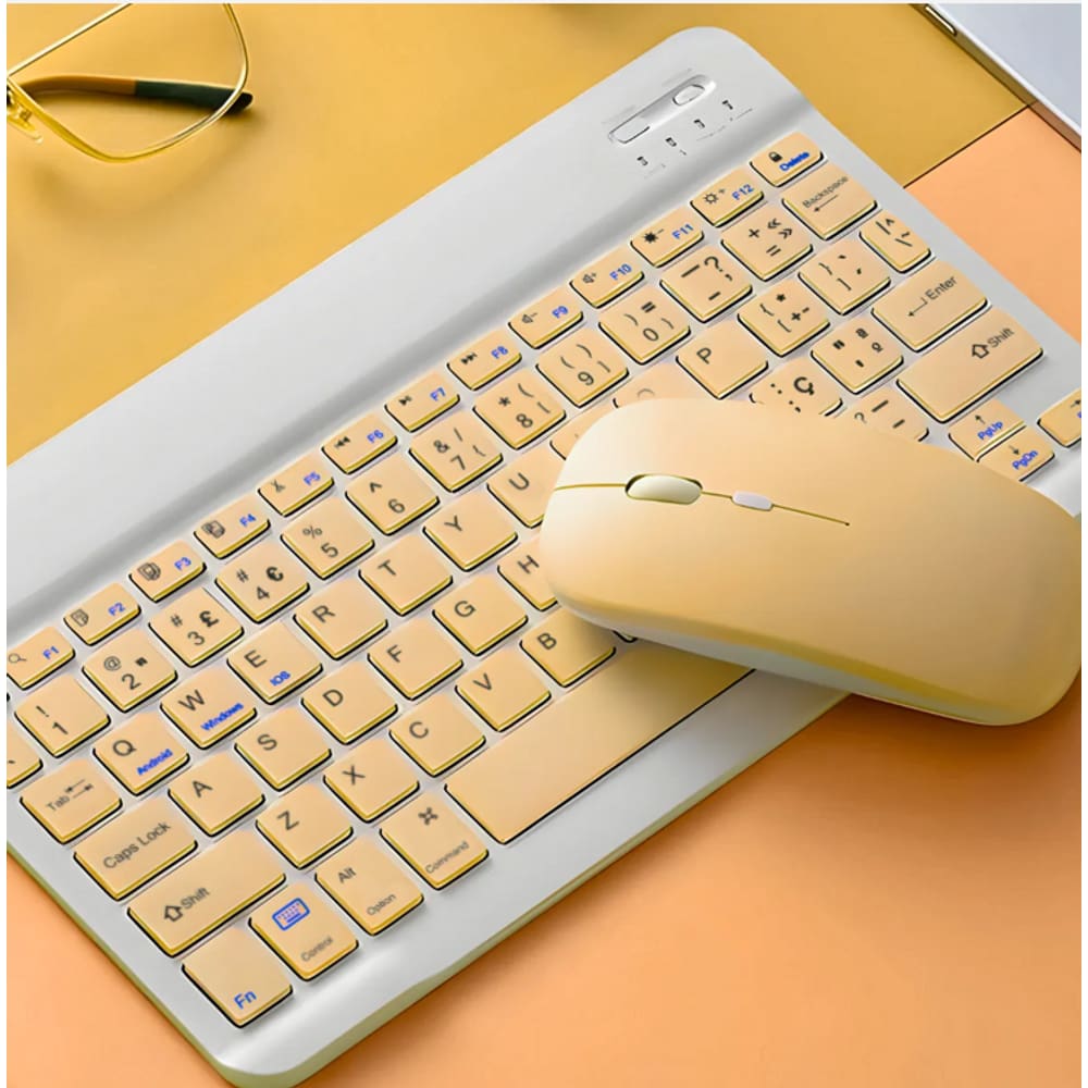 Kit Teclado Mouse Sem Fio Recarregável Amarelo