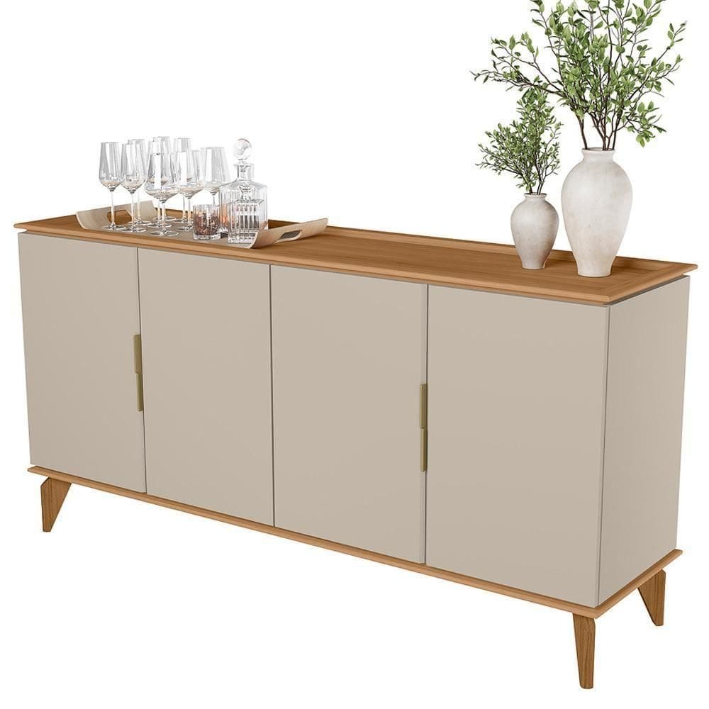 Aparador Buffet Para Sala De Jantar 4 Portas 160cm Dante L05 Jequitibá Off White Fosco - Lyam Decor