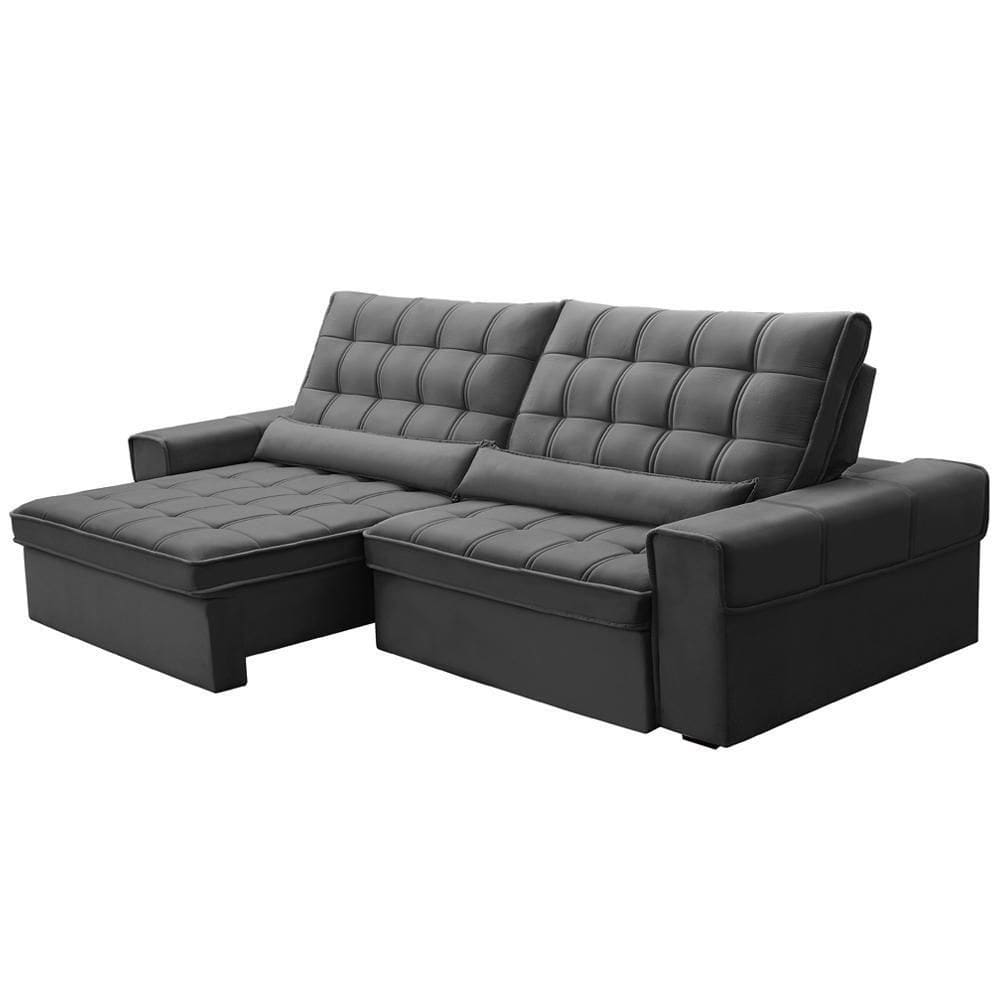 Sofá Retrátil Reclinável Para Sala 4 Lugares 290cm Nebrasca F04 Veludo Cinza Escuro - Lyam Decor
