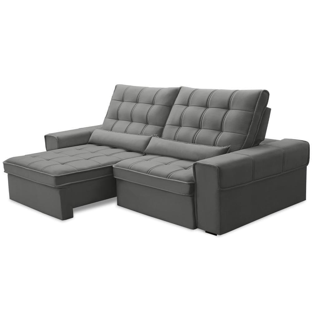 Sofá Retrátil Reclinável Para Sala 3 Lugares 230cm Nebrasca F04 Veludo Cinza Claro - Lyam Decor