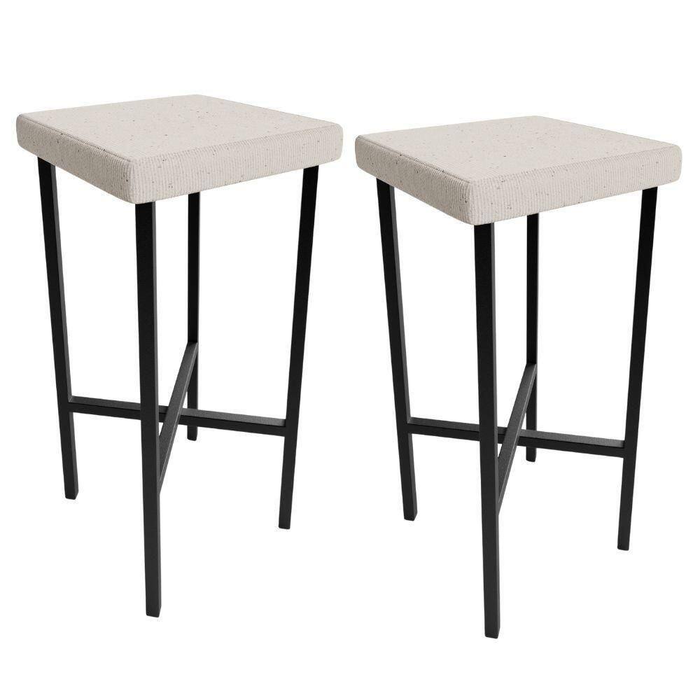 Kit 02 Banquetas Alta Bar Cozinha Sala De Jantar Preto Stella L02 Linho Cru - Lyam Decor