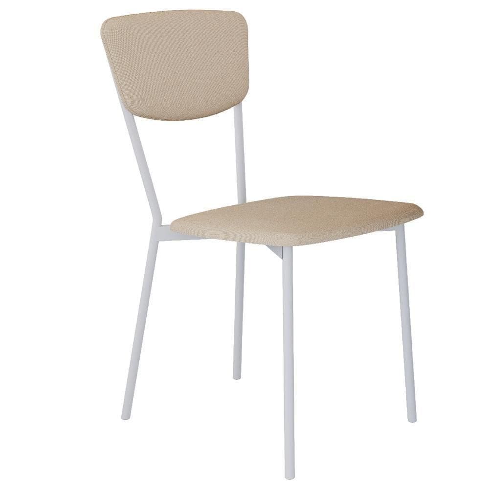 Cadeira Estofada Para Sala De Jantar Village Branco C01 Linho Areia - Lyam Decor