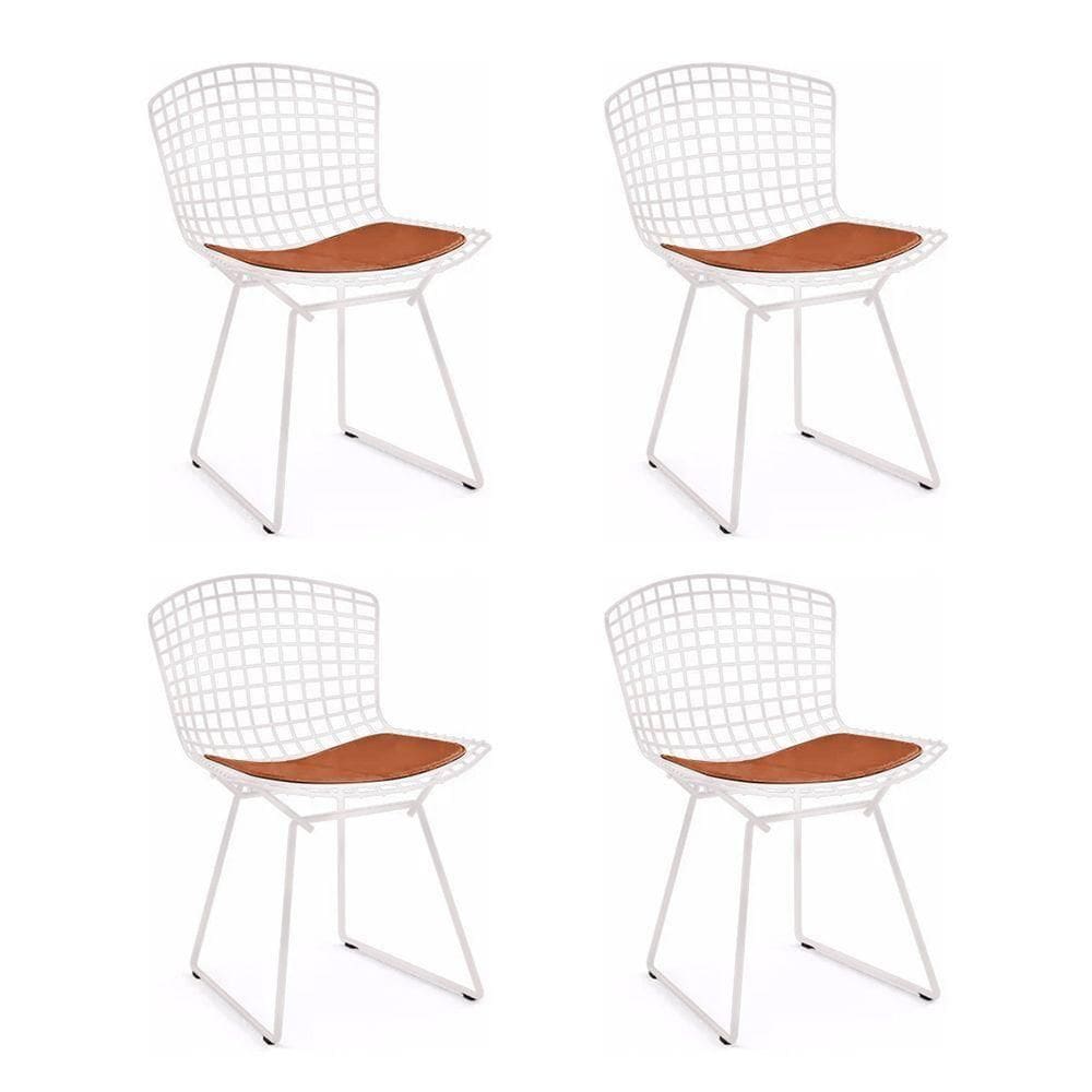 Kit 4 Cadeiras Bertoia Branca Com Assento Cobre
