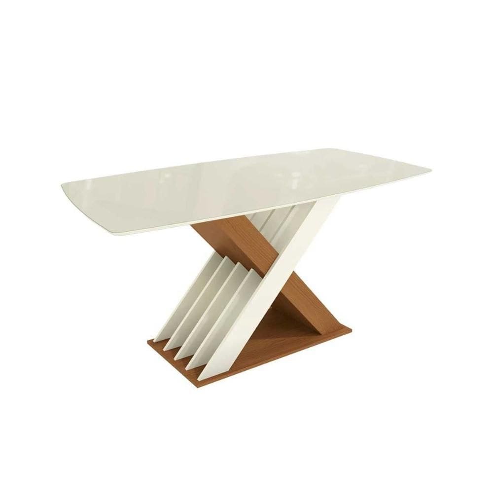 Base de Mesa p/ Cozinha Graviola c/ Tampo Madeirado c/ Vidro 170x90cm Canela/Off White/Vidro Off White - Kappesberg