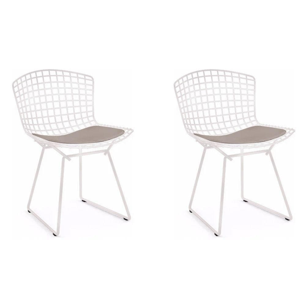 Kit 2 Cadeiras Bertoia Branca Com Assento Bege
