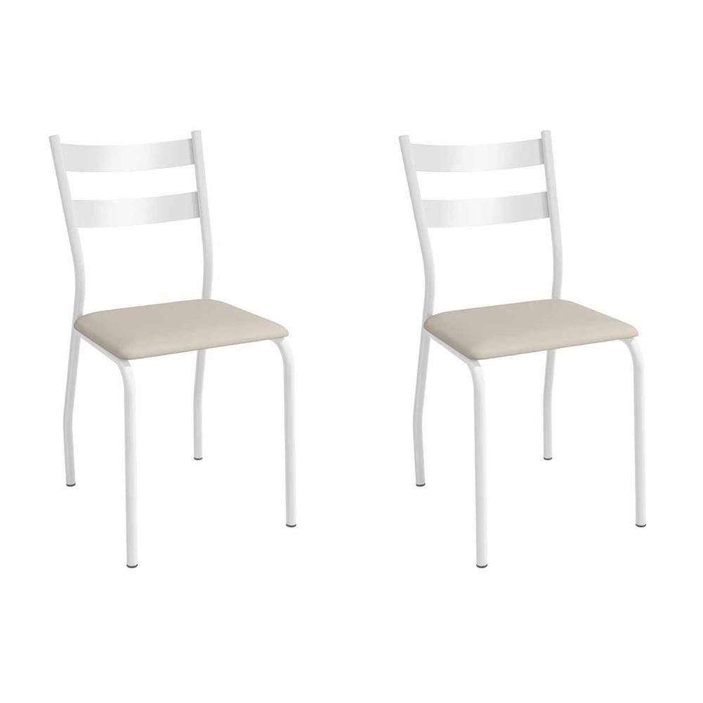 Cadeira de Cozinha Bali 2C141BR Aço Kit 2 Un Branco/Corano Bege - Kappesberg