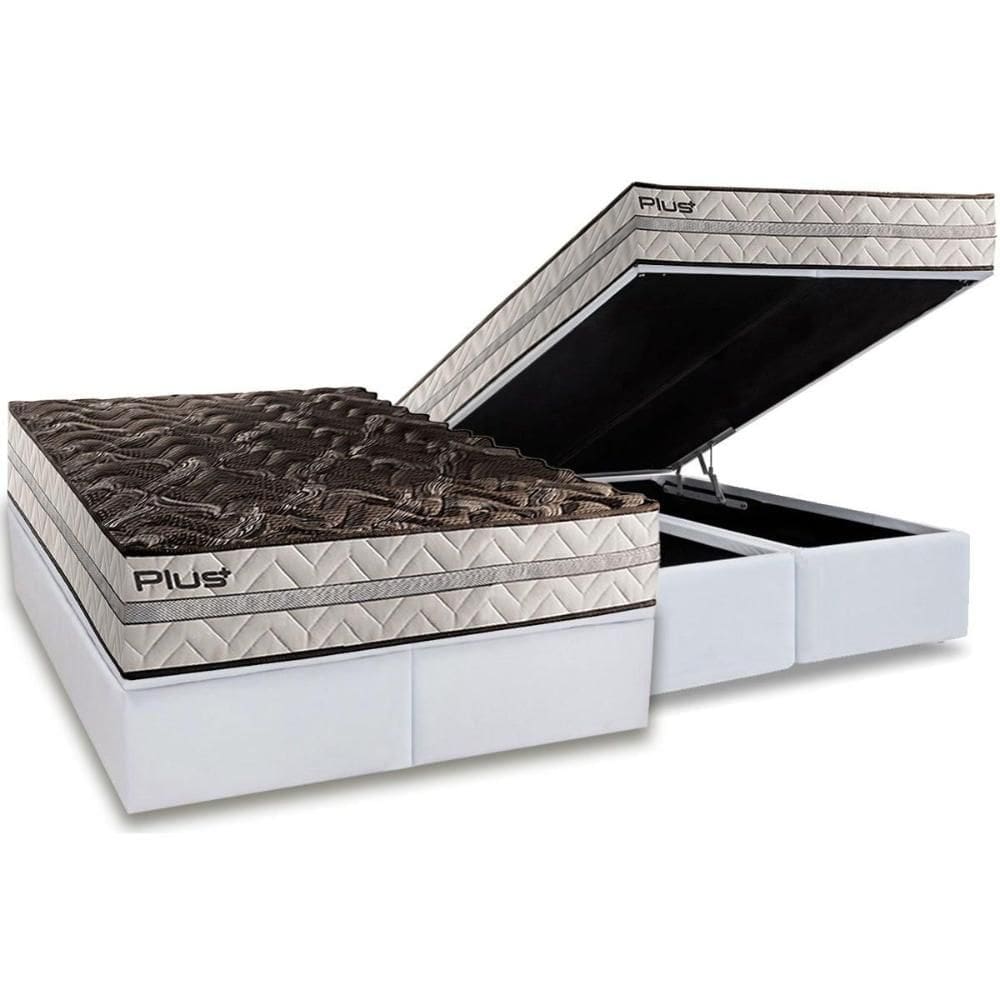 Cama Box Baú Queen: Colchão Espuma D33 Paropas Pasquale Plus + Base CRC Linhão White (158x198)