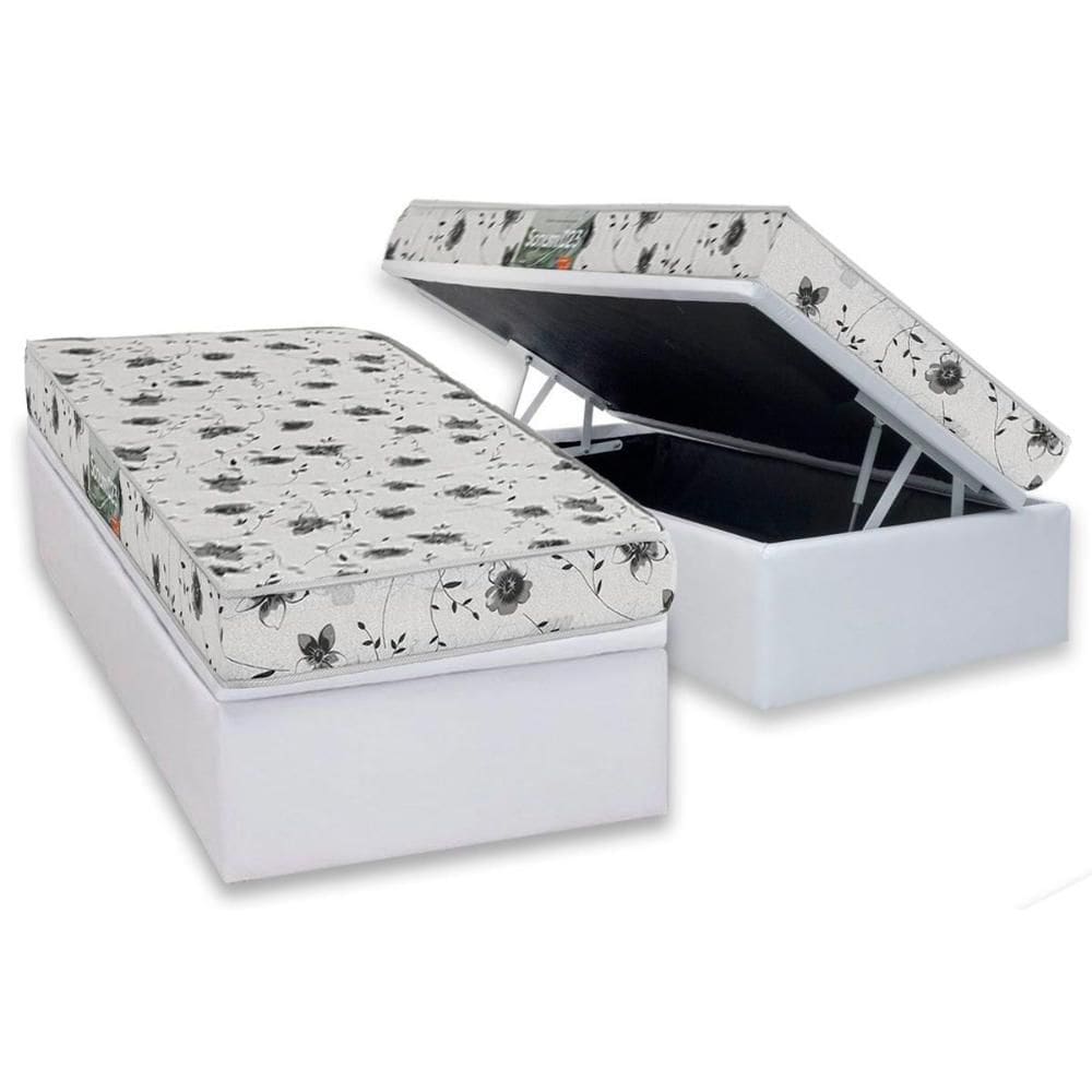 Conjunto Box Baú Solteiro: Colchão Espuma Herval D23 Sonum Black + Base CRC Linhão White (88x188)