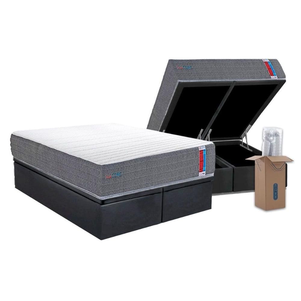 Conjunto Box Baú King: Colchão Espuma Herval D28 Singlecore + Base CRC Suede Gray (193x203)