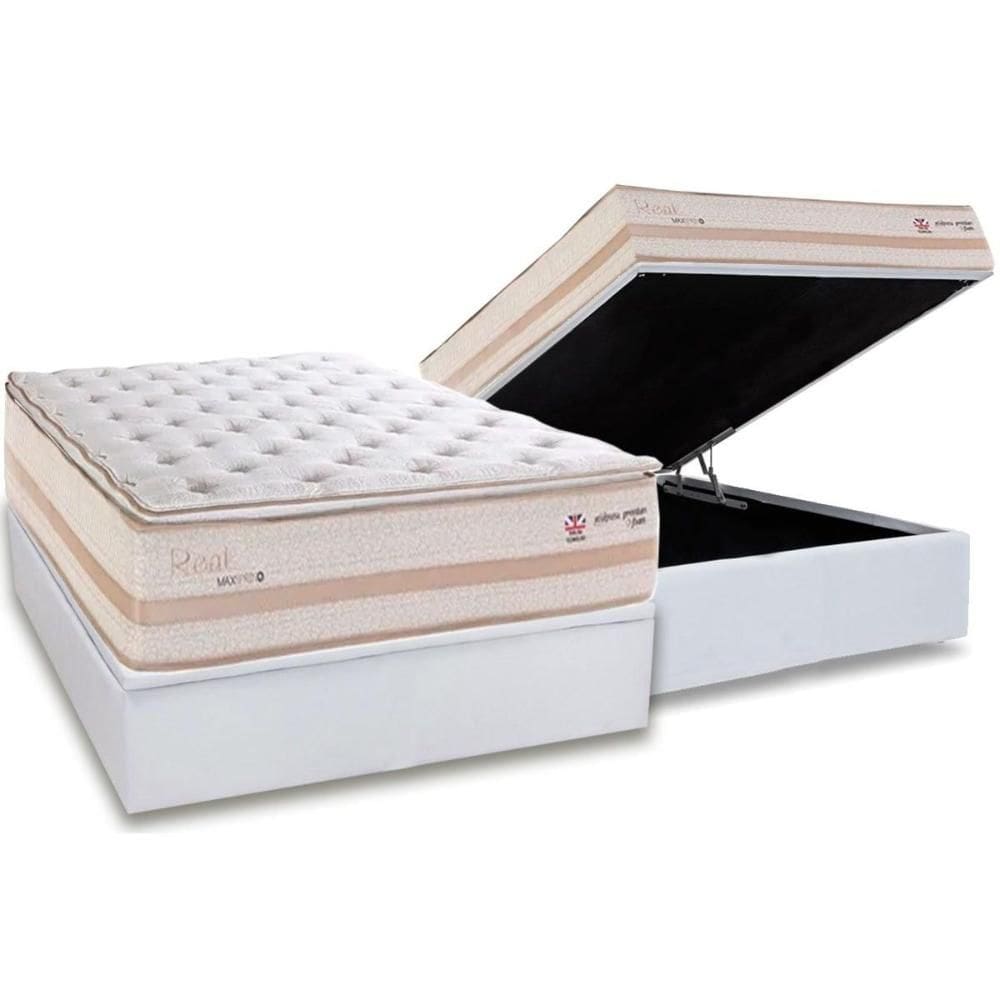 Conjunto Box Baú Casal: Colchão Molas Herval Maxspring Real + Base CRC Linhão White (138x188)