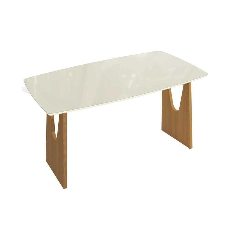 Base de Mesa p/ Cozinha Mila Premium Madeira Maciça c/ Tampo Madeirado c/ Vidro 170x90cm Carvalho/Off White/Vidro Off White - Kappesberg