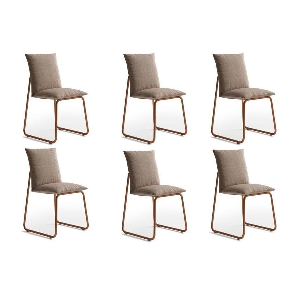 Cadeira Sala De Jantar Soft 1750 Kit 6 Uni Rose-linho Areia - Carraro