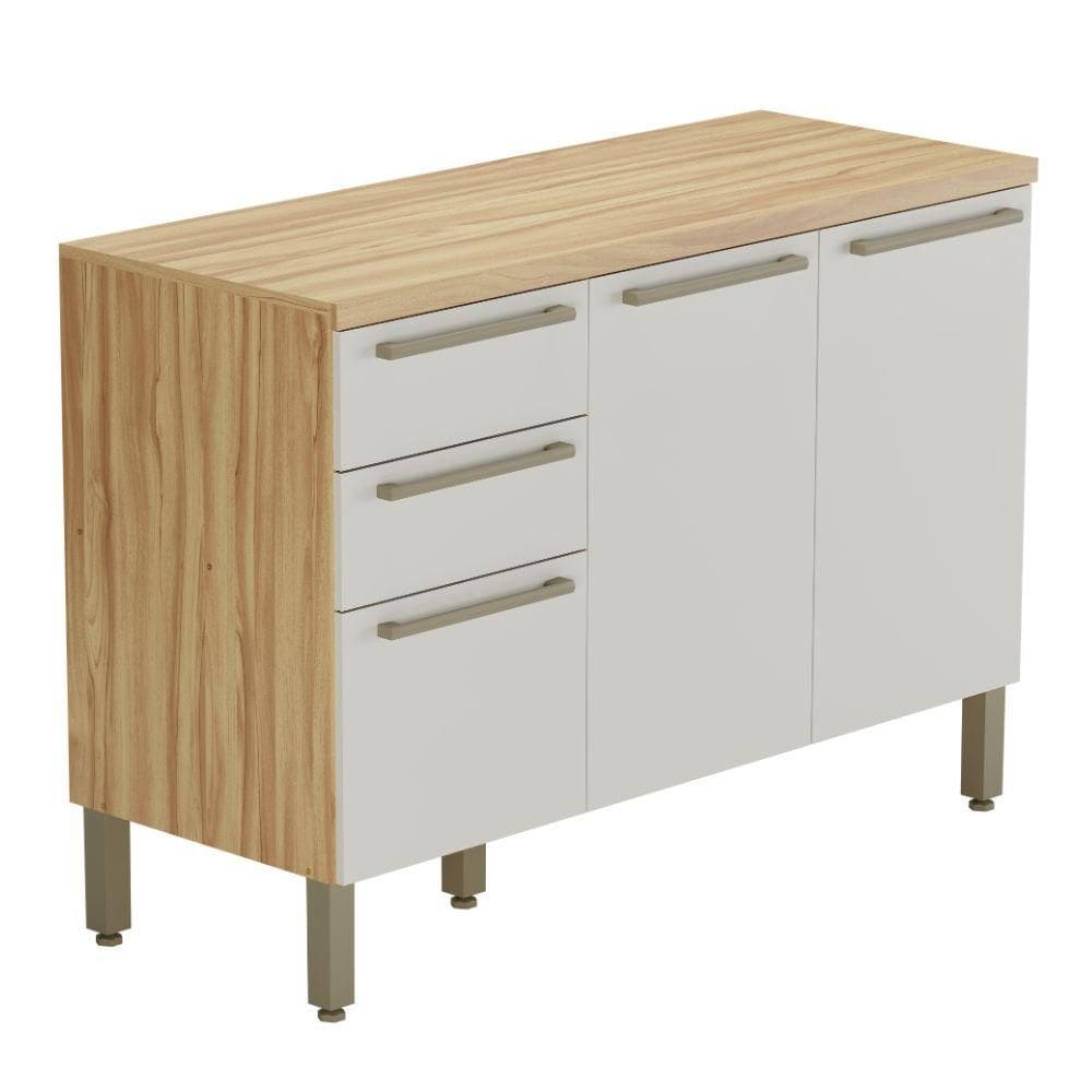Balcão de Cozinha 3 Portas 2 Gavetas Amêndoa/Off White Napoli Prime Móveis Rio Doce