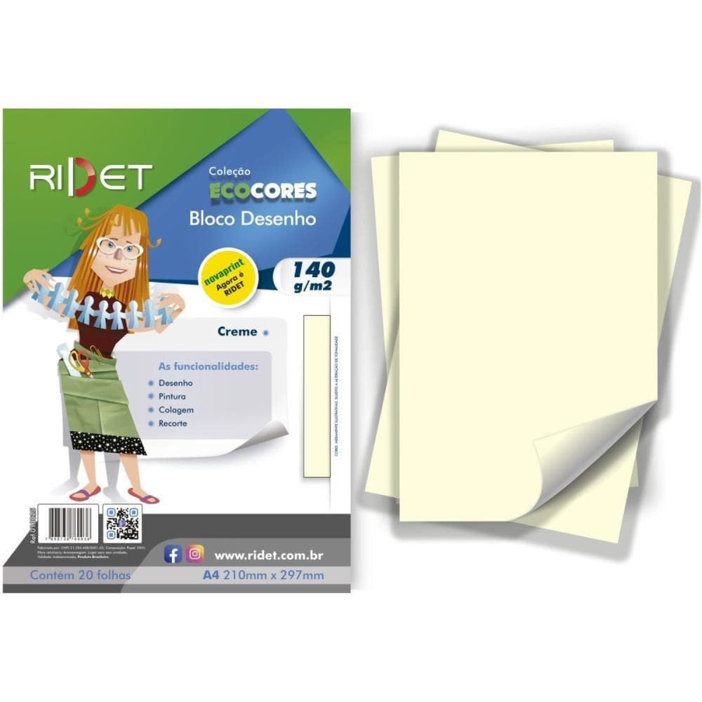 Bloco p/Educação Artística Desenho Creme A4 140g.20fls Ridet