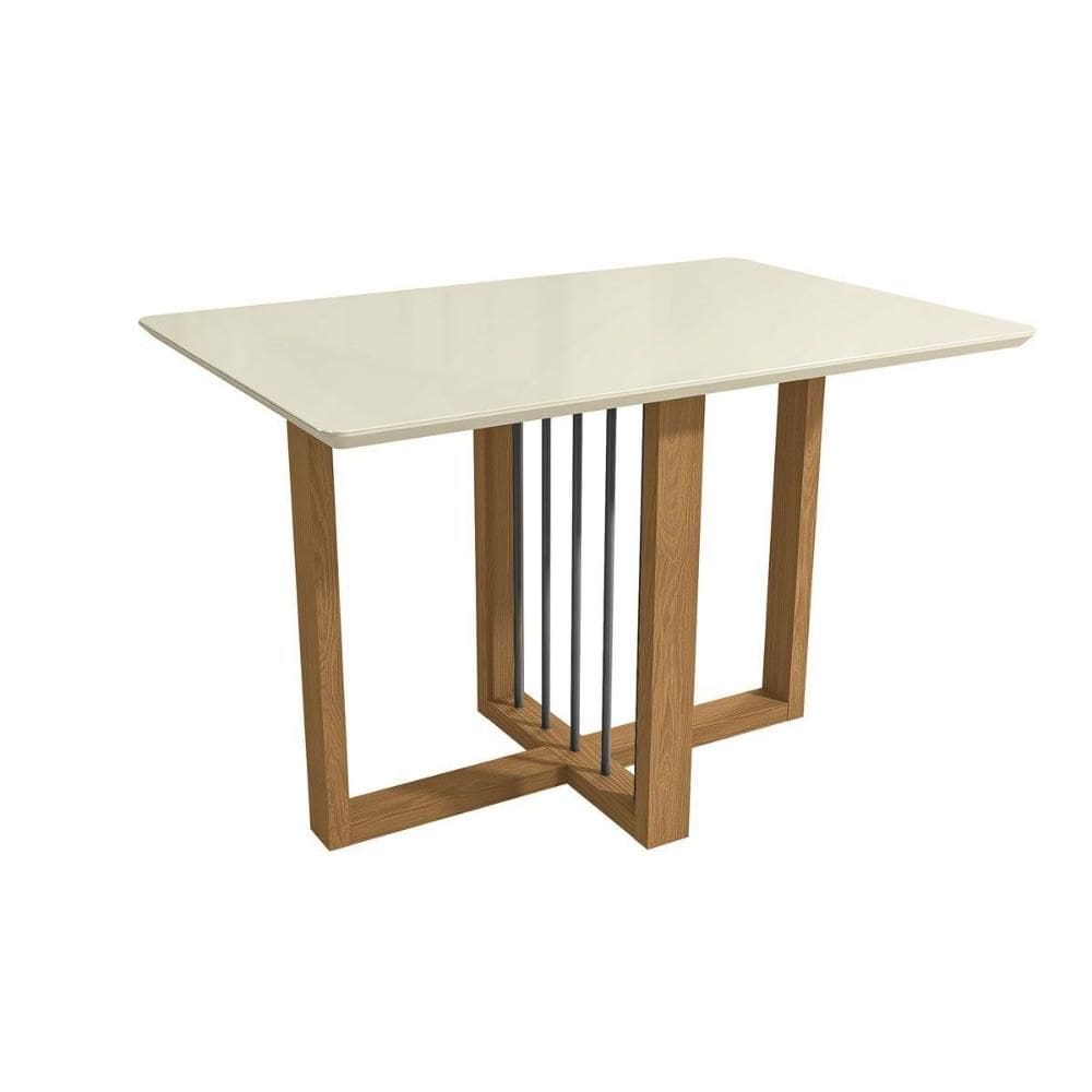 Base de Mesa p/ Cozinha Antonela c/ Tampo Madeirado c/ Vidro 120x80cm Canela/Vidro Off White - Kappesberg
