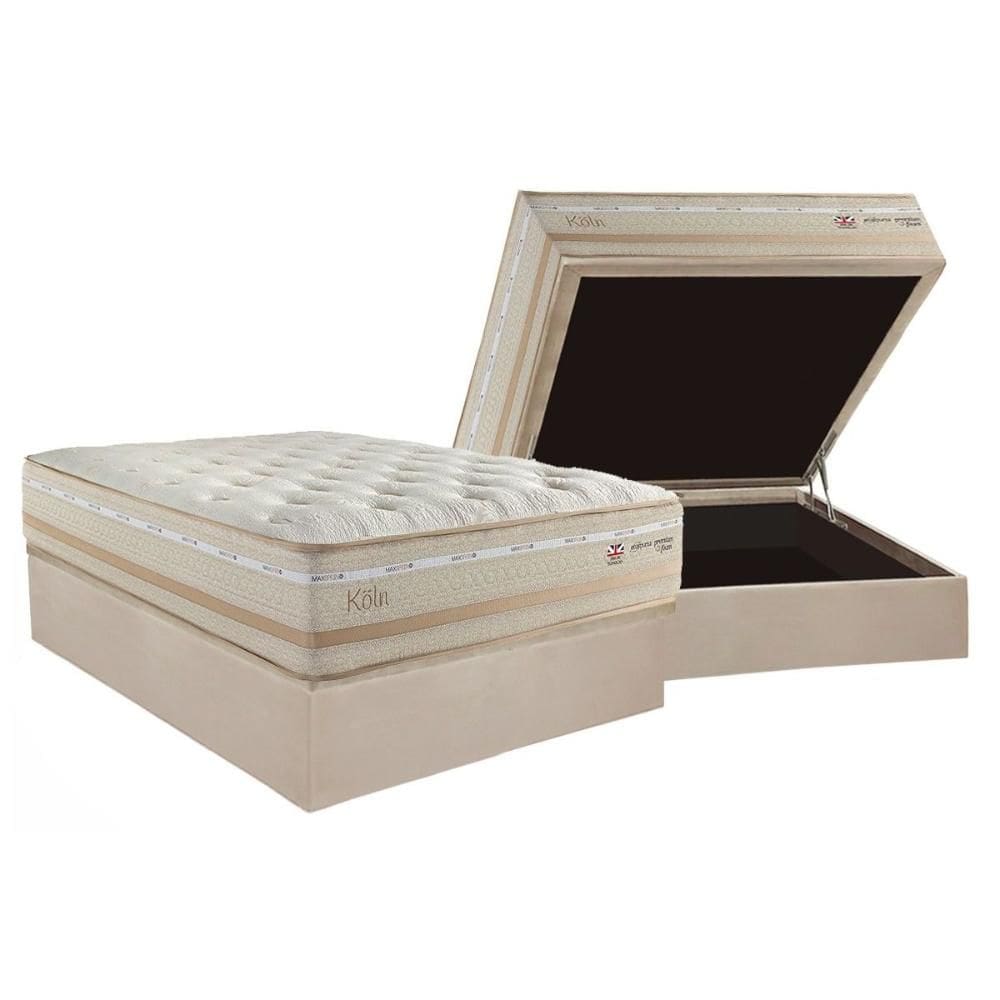 Conjunto Box Baú Casal: Colchão Espuma Herval Molas Maxspring Koln + Base CRC Suede Clean (138x188)