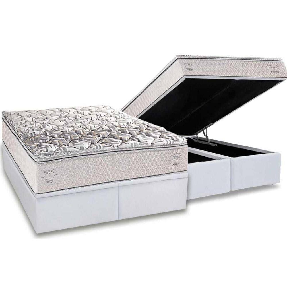 Cama Box Baú Queen: Colchão Anatômico Herval AG65 Santorini C1604 + Base CRC Linhão White (158x198)