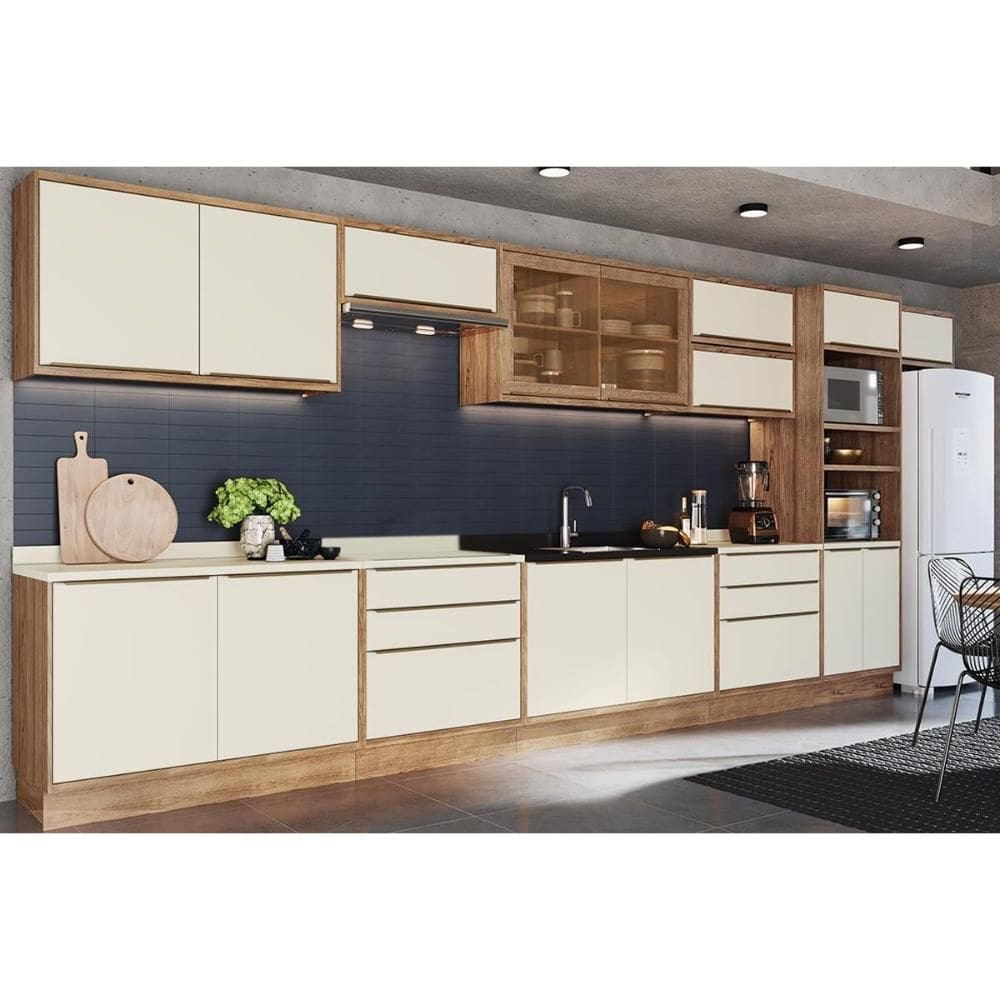 Kit Cozinha Modulada 14 Peças Versalis 1 (6Aéreos+4Balcões+1TorreQuente+3Complementos) C14P166 Freijo/Cinza Argila-Herval
