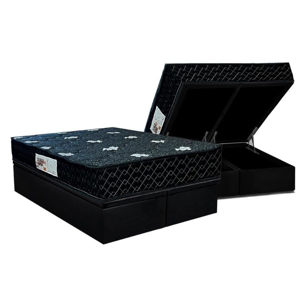 Cama Box Baú Queen: Colchão Ortopédico Paropas AG65 Sofistic Gray + Base CRC Suede Black (158x198)