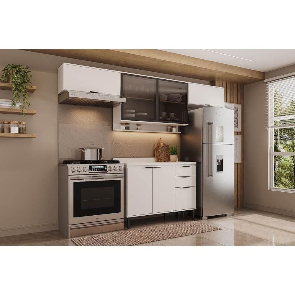 Cozinha Modulada Completa Alpha 4 Peças (3Aéreos+1Balcão) C4P180 Branco - Carraro