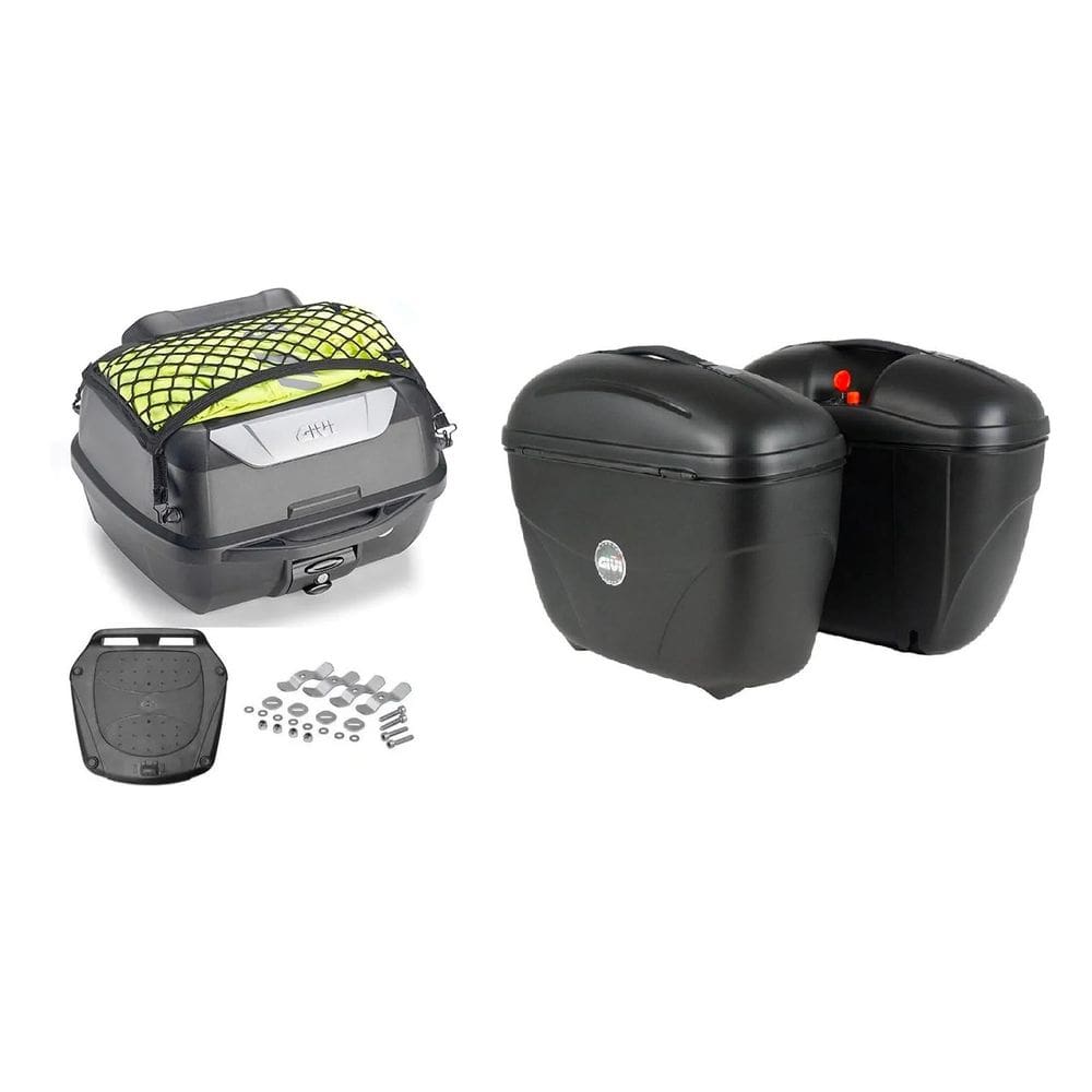 Kit Baú Traseiro 43L Monolock Adventure Givi E43nbr Com Base + Baú Lateral 21L Cruiser E21n Givi