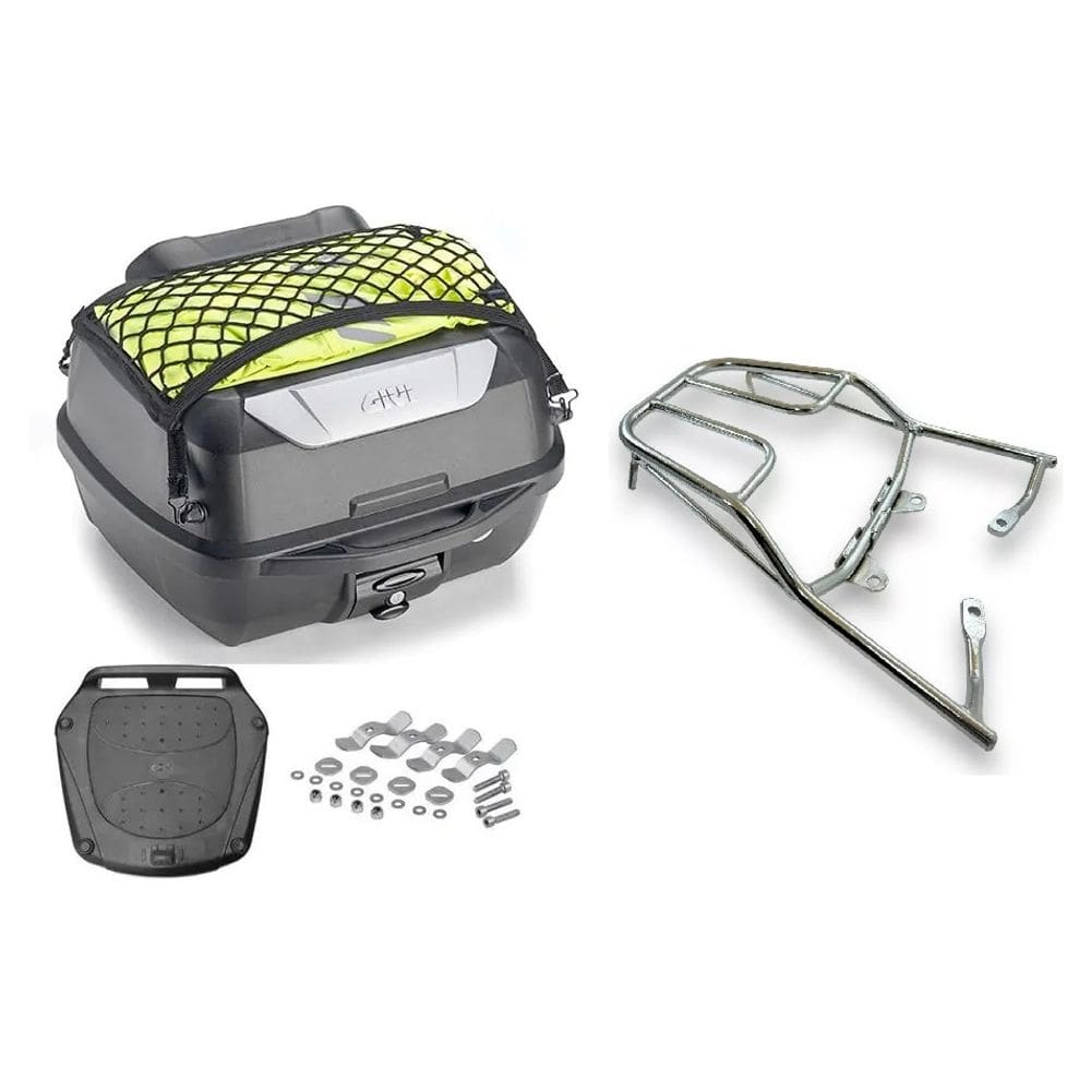 Kit Baú 43L Monolock Adventure Givi E43nbr + Bagageiro Moto Titan 160 2016 A 2024 Cromado 59681 Aurorense