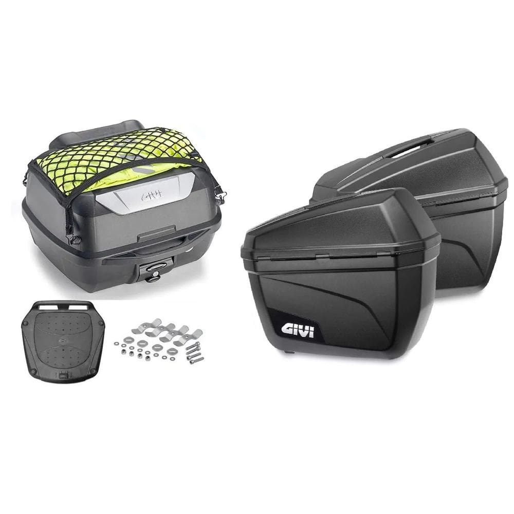 Kit Baú Traseiro 43L Monolock Adventure Givi E43nbr Com Base E Tela + Baú Lateral 22L E22n Givi