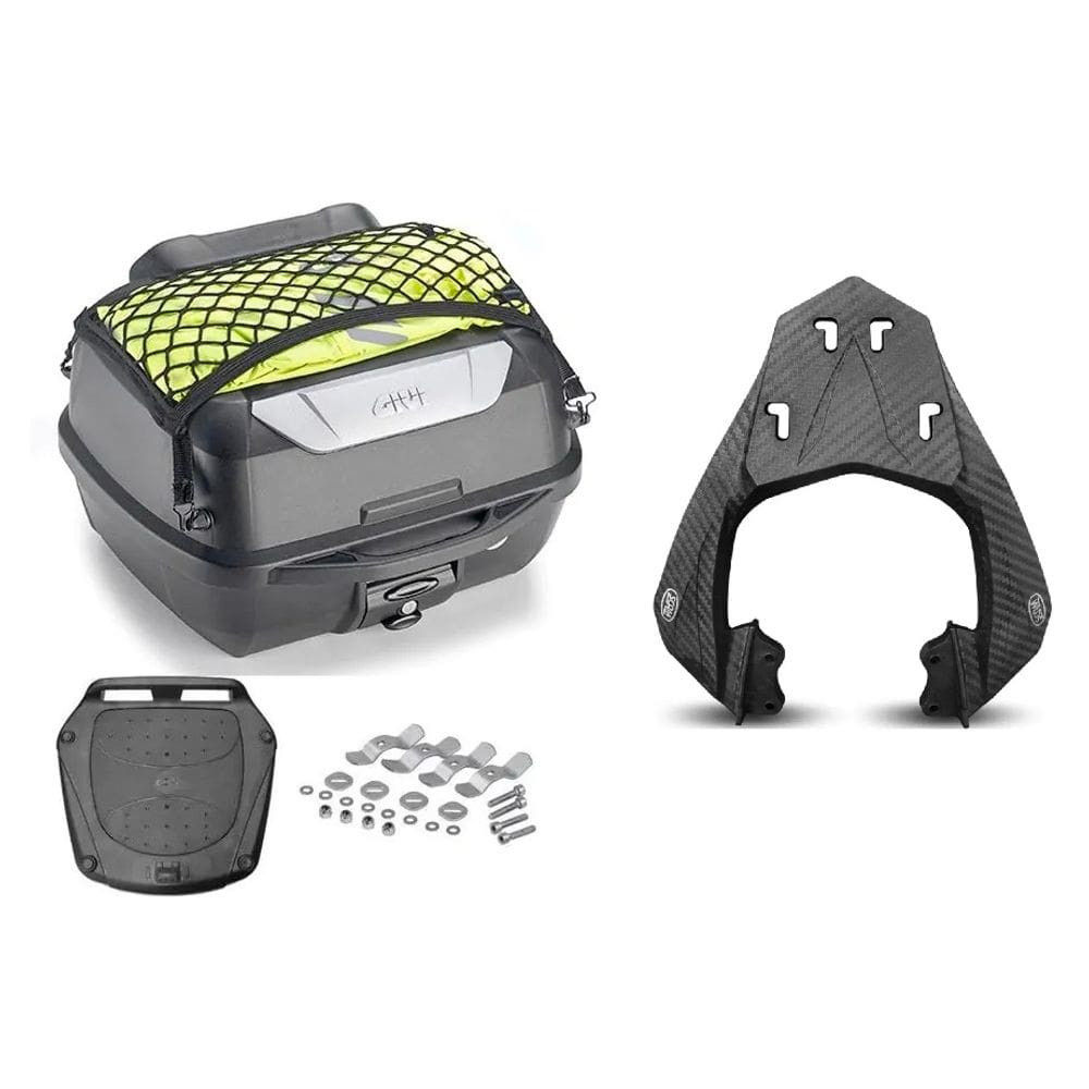 Kit Baú 43L Monolock Adventure Givi E43nbr + Bagageiro Moto Fazer 250 Fz25 2018 A 2023 Spto549 Scam