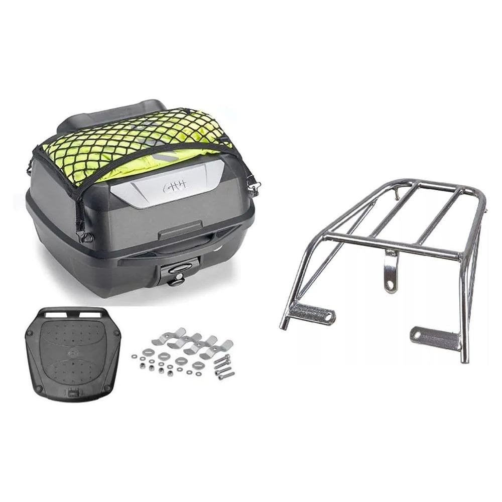 Kit Baú 43L Monolock Adventure Givi E43nbr + Bagageiro Ybr 2000 A 2008 Cromado Tubo 3671 Projetil