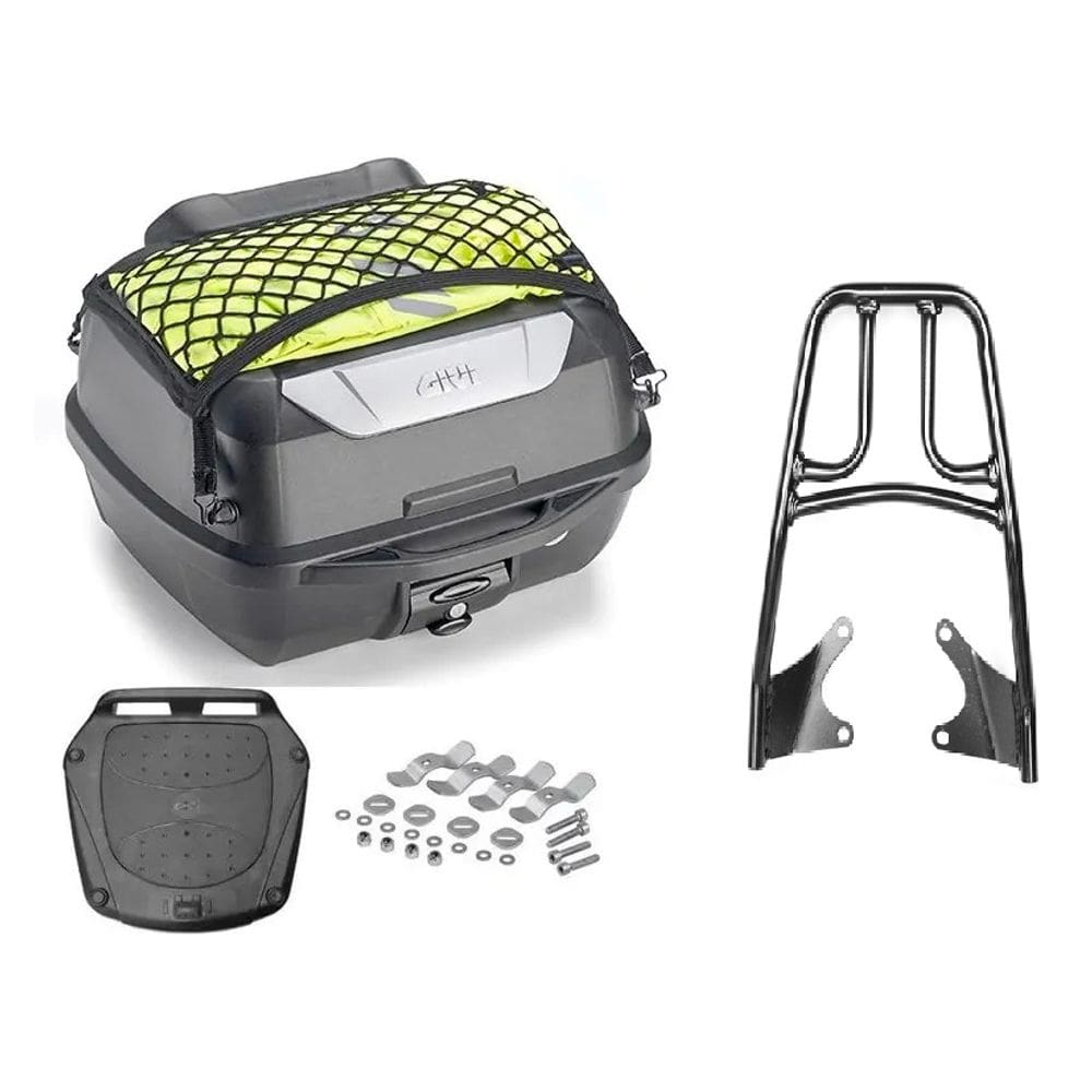 Kit Baú 43L Monolock Adventure Givi E43nbr + Bagageiro Moto Titan 160 Cromado Tubo 4062 Projetil