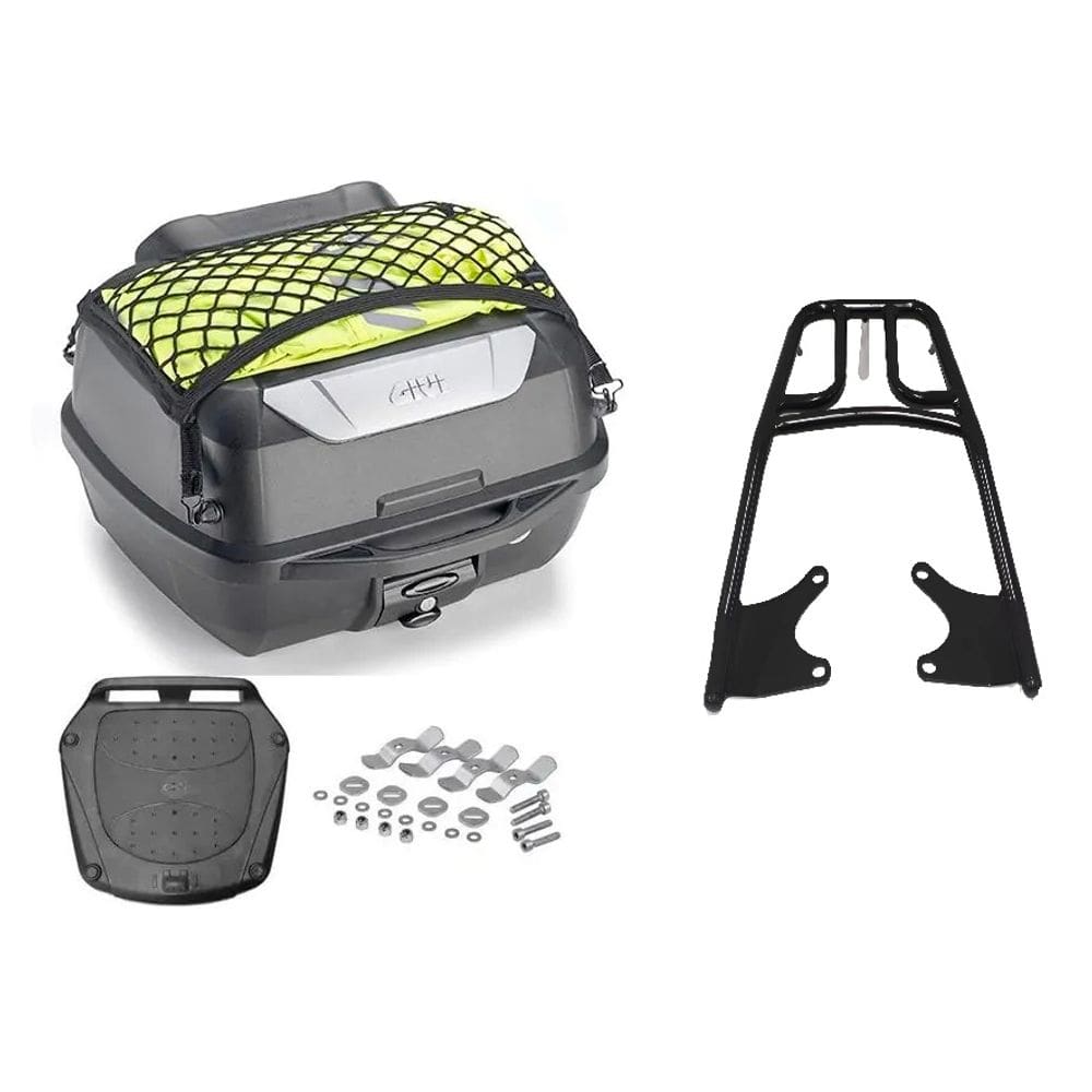 Kit Baú 43L Monolock Adventure Givi E43nbr + Bagageiro Moto Titan 160 2025 Preto Tubo 04439 Projetil