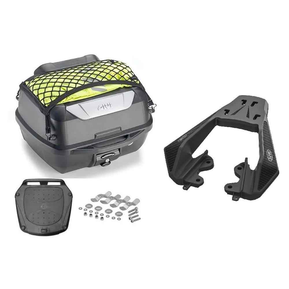 Kit Baú 43L Monolock Adventure Givi E43nbr + Bagageiro Moto Honda Cg 2025 Em Diante Spto851 Scam