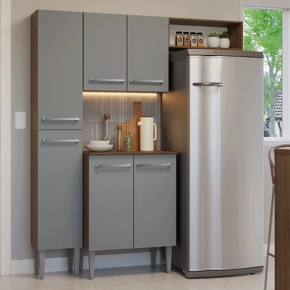 Armário De Cozinha Compacta 156 Cm Emilly Madesa 03 Rustic/cinza