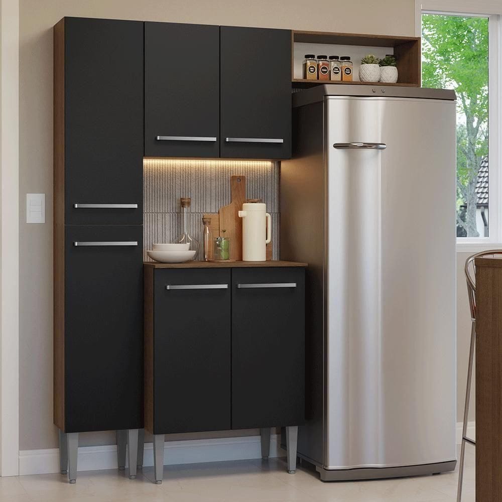 Armário De Cozinha Compacta 156 CmEmilly Madesa 03 Rustic/Preto