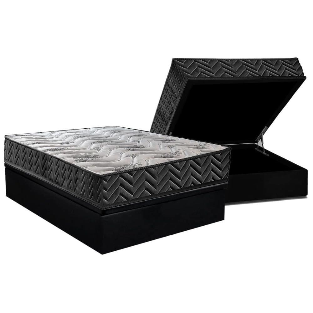 Cama Box Baú Casal: Colchão Espuma D45 Paropas Pasquale Wave Black + Base CRC Suede Black (138x188)