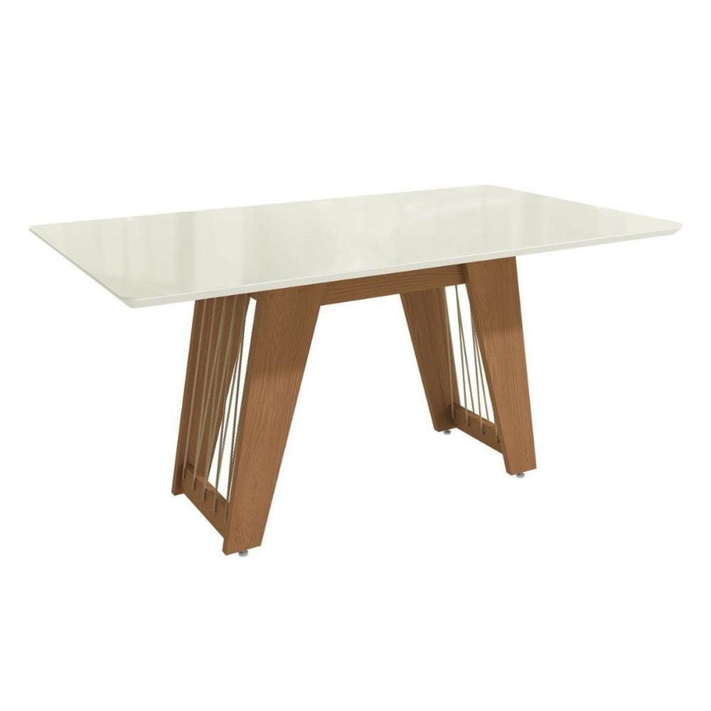 Base de Mesa p/ Cozinha Cinara c/ Tampo Madeirado c/ Vidro 160x90cm Canela/Vidro Off White - Kappesberg