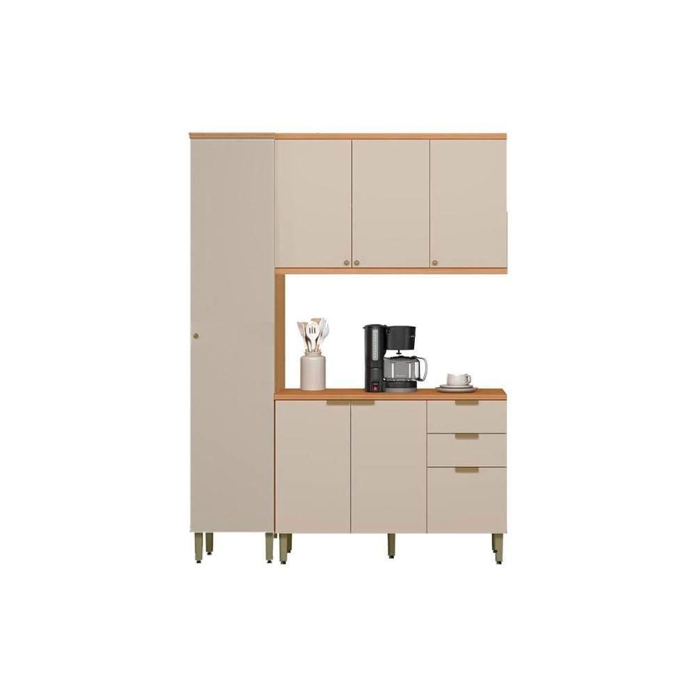 Cozinha Modulada Completa Selene 3 Peças (1Balcão+1Aéreo+1Paneleiro) CP23 Jequitiba/Off White Fosco - Linea Brasil