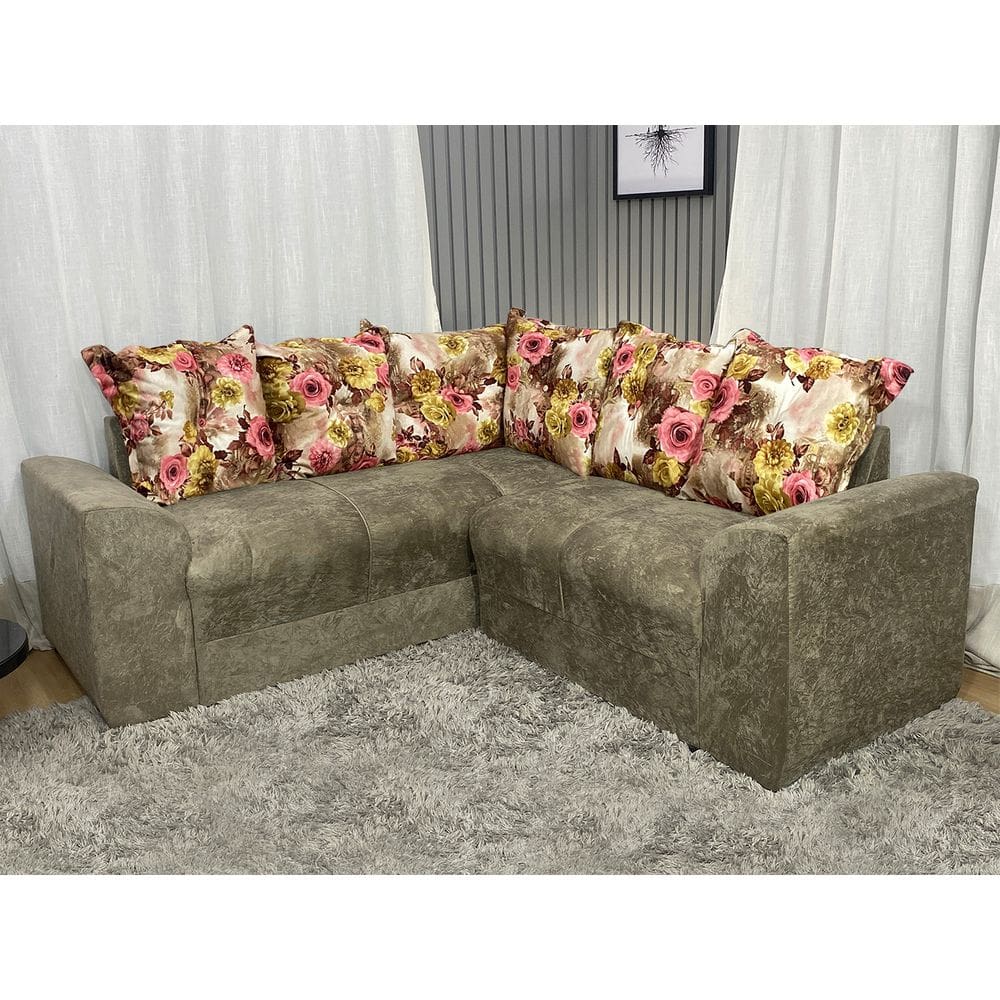 Sofá Canto Marrom Cappuccino com Floral 630/66 Belo