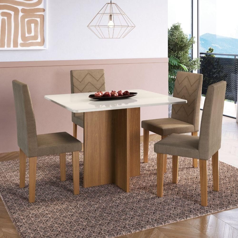 Mesa de Jantar 4 Cadeiras Freijó/Off White Miami Indekes