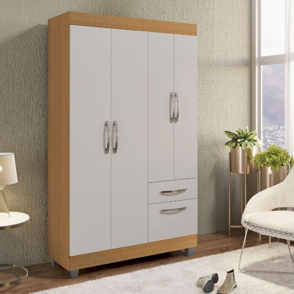 Guarda-Roupa 5 Portas 1 Gaveta Peroba/Off White RP 155 Rei Móveis